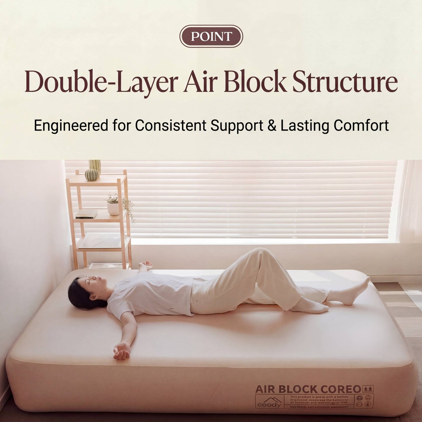 Coody Coreo Air Mattress Queen (150 × 200 × 35 cm) – Structured Air Block Inflatable Bed, Compact Pack Design
