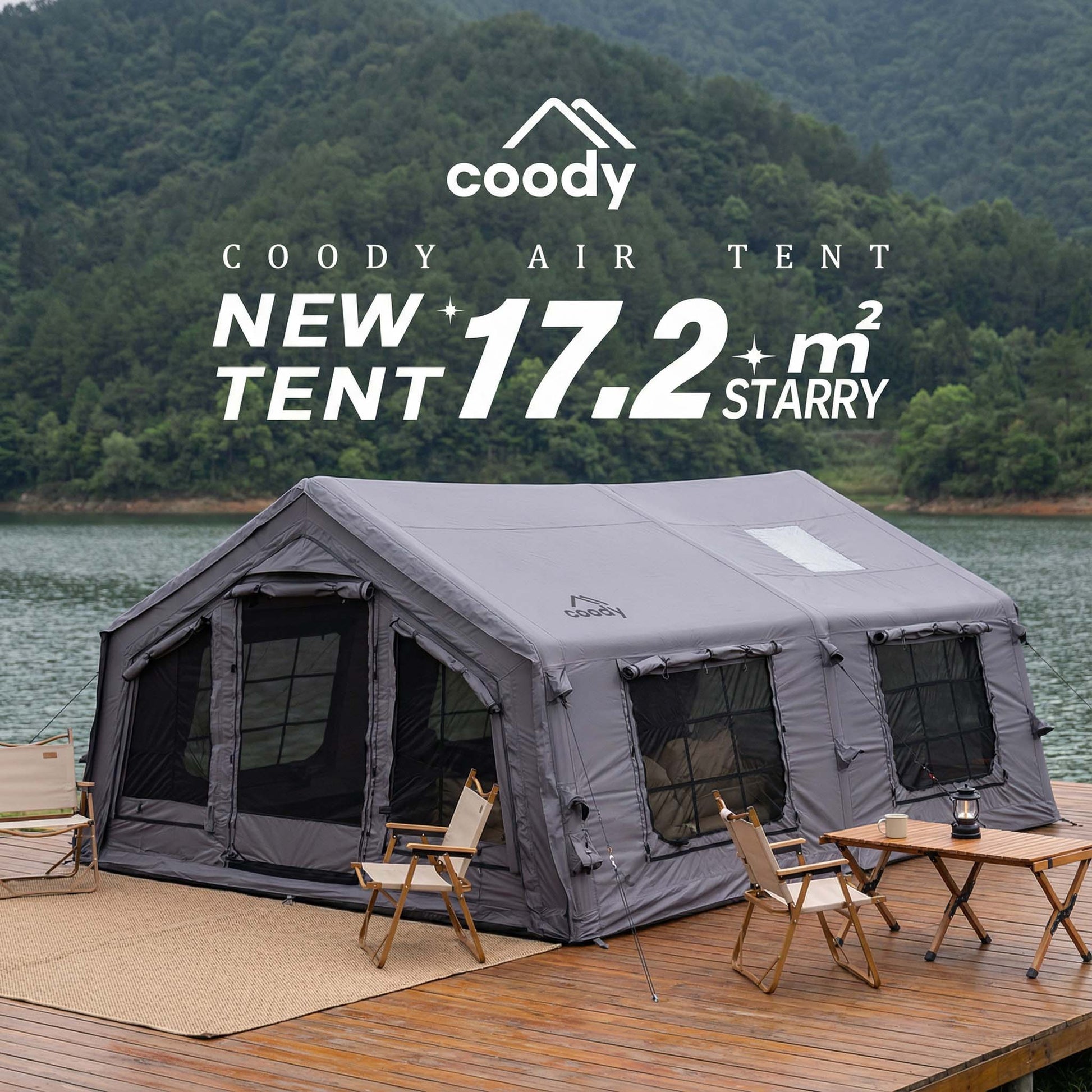 coody tent inflatable Coody 17.2 (Koala-7) Gray Inflatable Tent House for Camping (2-10 pers – Live More Outside