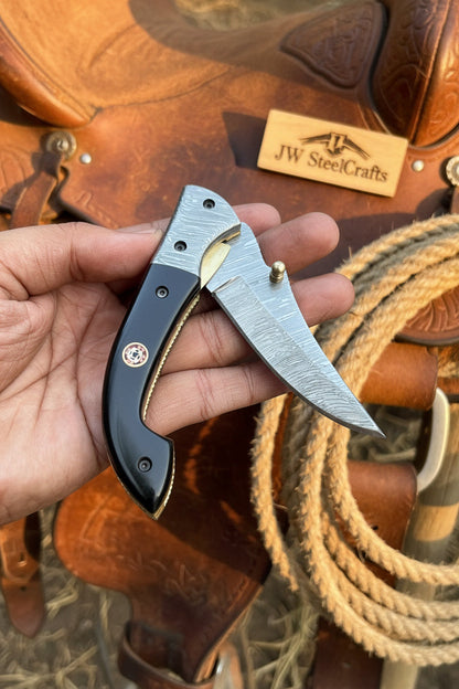 Darkridge Talon Folder Knife 8" Handmade Damascus Steel Hawkbill Blade
