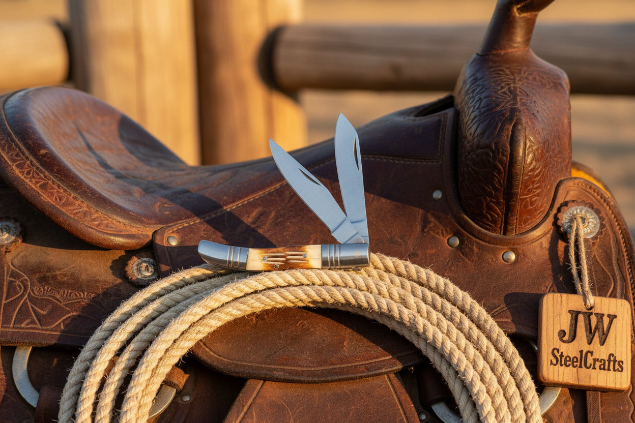 Two-Blade Trapper Knife with Synthetic Stag Horn Handle