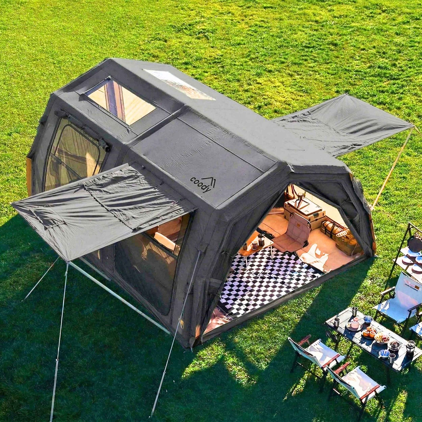 Coody Familia AirTent 17.2 PRO Gray (2-10 Person)+Electric Pump+TPU Door Gray+Ground Sheet