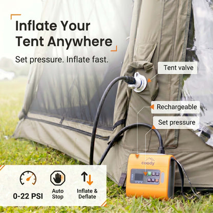 Coody Familia AirTent 17.2 PRO Black (2-10 Person)+Electric Pump+TPU Door Black+Ground Sheet