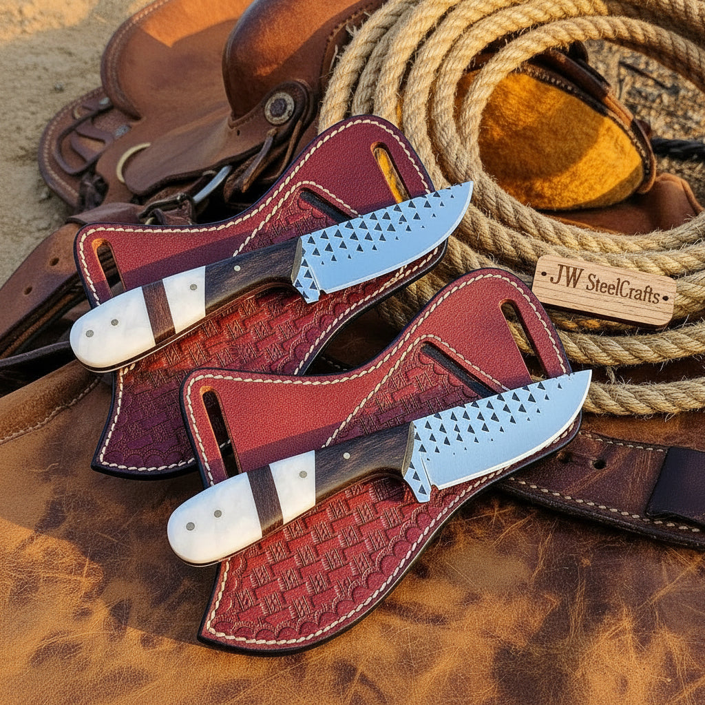 Crimson Trail Skinner Duo Knife 8" Handmade Stainless Set of 2