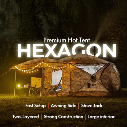 RBM All-Seasons tent  Hexagon for 2-9 person + Wood Stove Caminus M + Three-Layer Floor