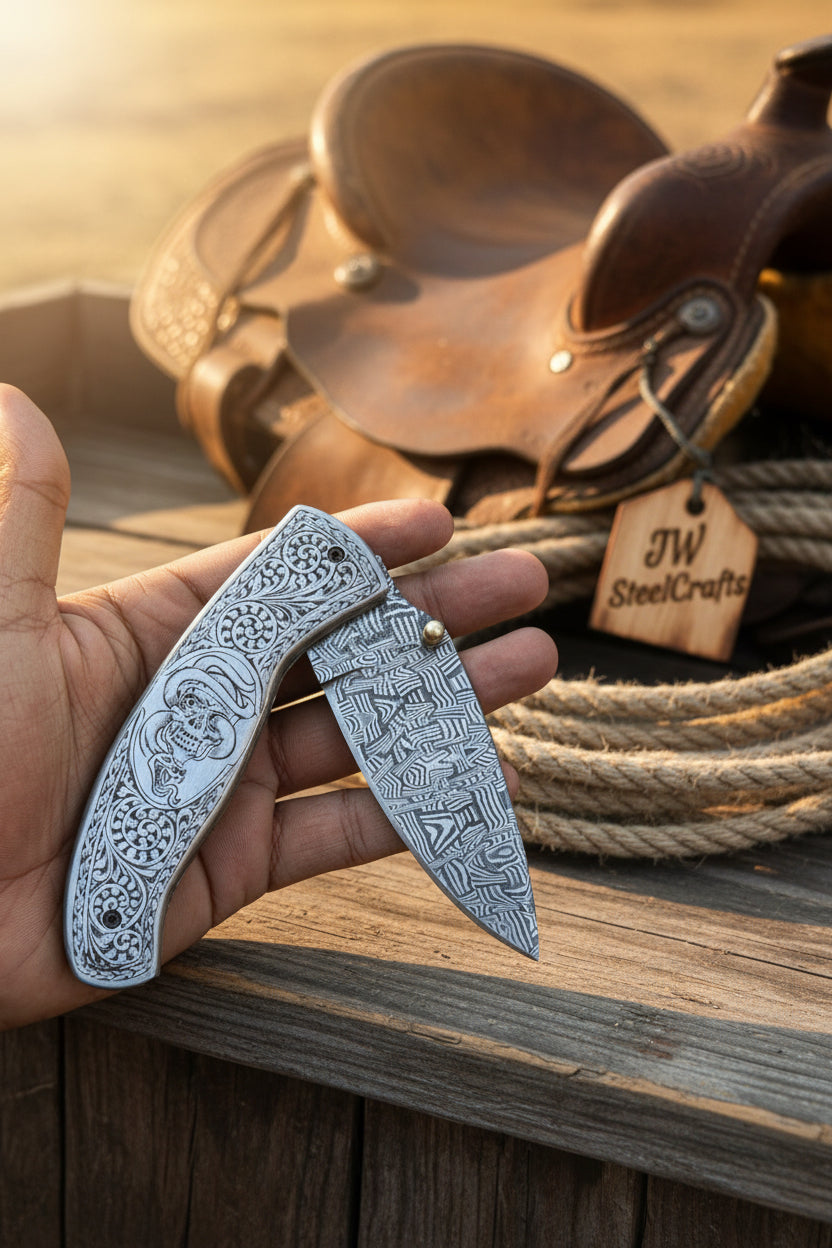 Obsidian Mosaic Folder Knife 8" Handmade Damascus Liner Lock
