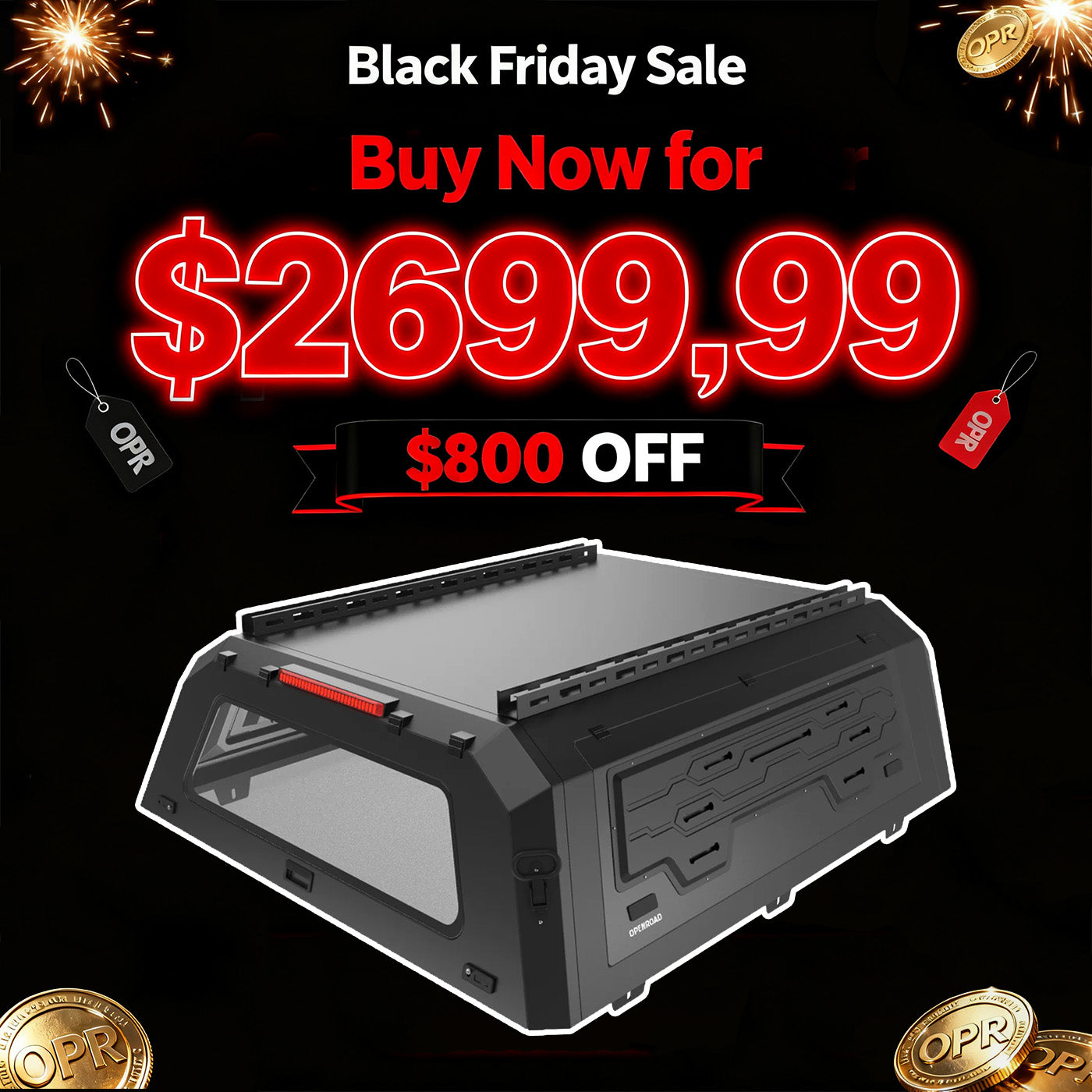 OPENROAD Truck Cap with Full Wing Doors, Extra-Large Storage, and LED Brake Light