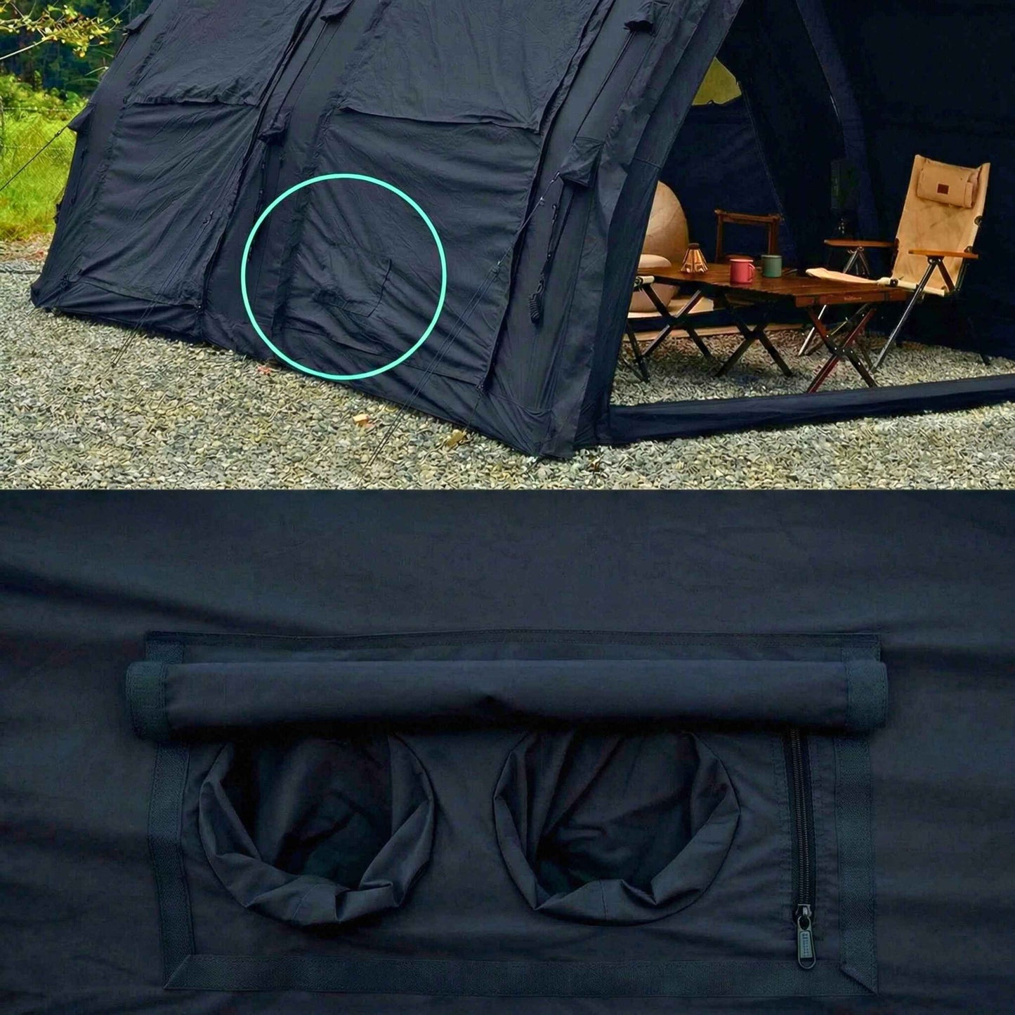 Coody Familia AirTent 17.2 PRO Black (2-10 Person)+Electric Pump+TPU Door Black+Ground Sheet