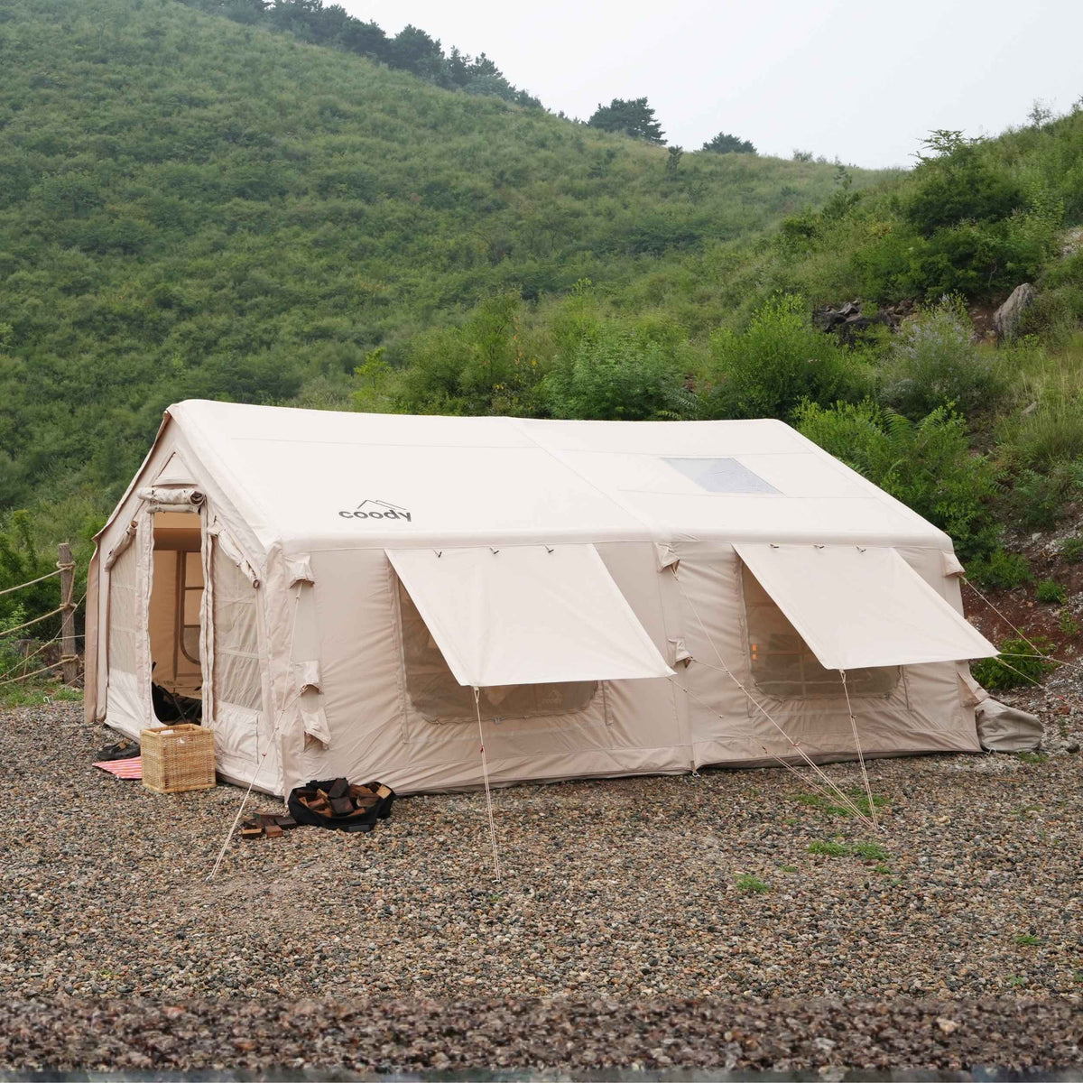 Coody Familia AirTent 17.2 Beige – Large Inflatable Hot Tent with Stove Jack for Camping, 2–10 People