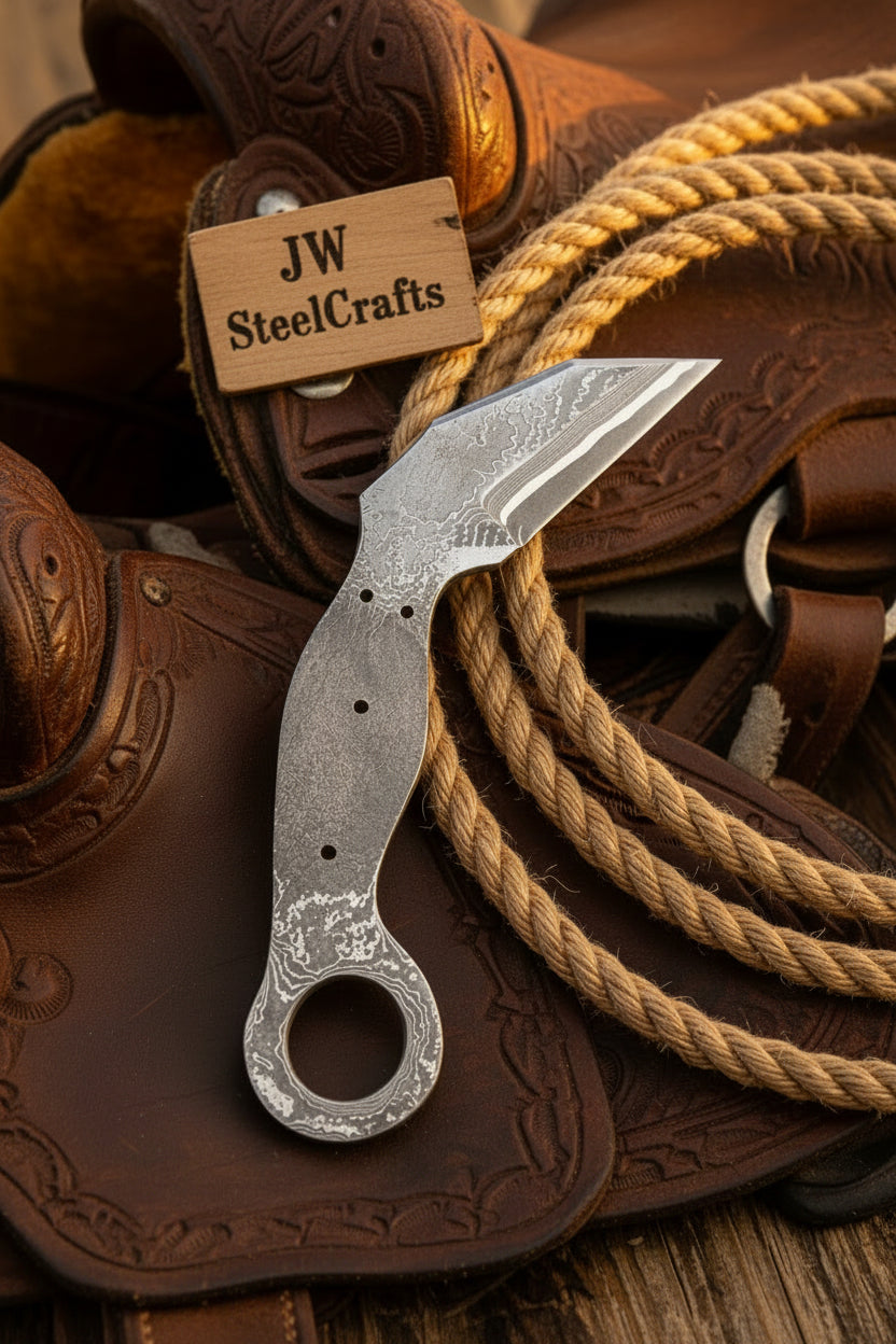 Rustler's Ring Karambit 5" Handmade Damascus Integral Handle
