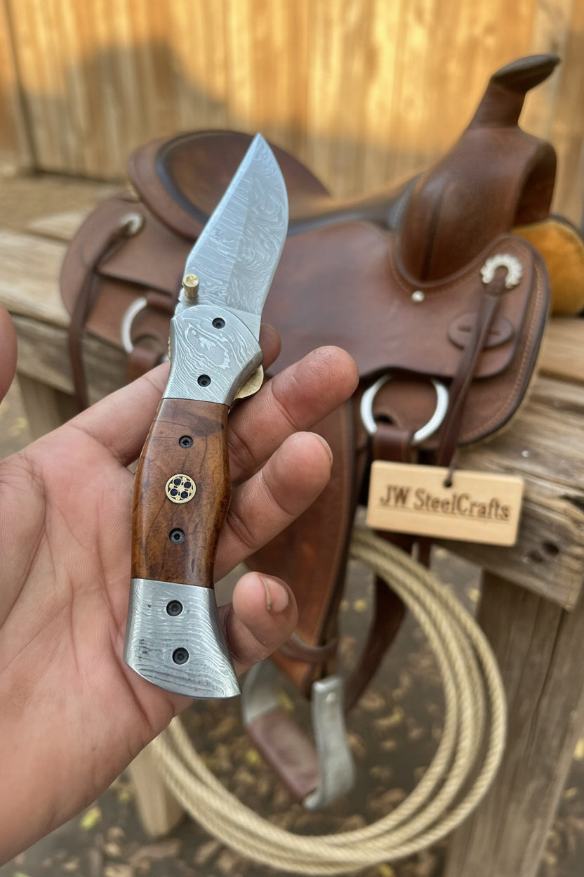 Rosewood Trail Folder Knife 6" Handmade Rosewood Handle EDC Folder