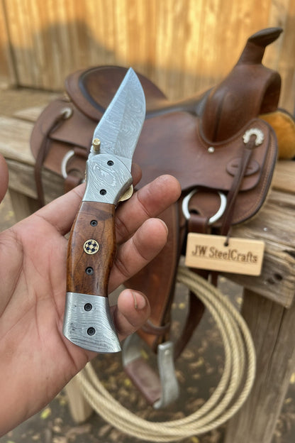 Rosewood Trail Folder Knife 6" Handmade Rosewood Handle EDC Folder