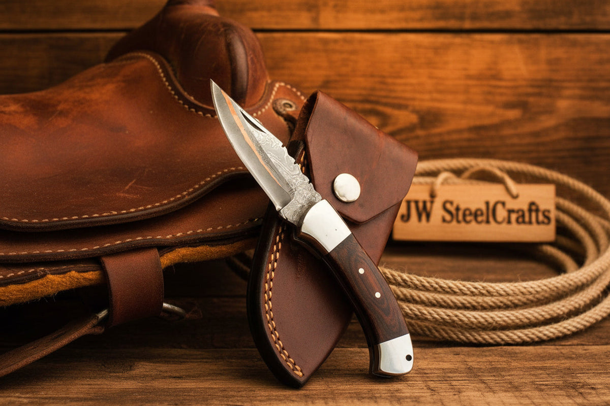 Saddle Ridge Folding Hunter Knife 8" Handmade Damascus Liner Lock