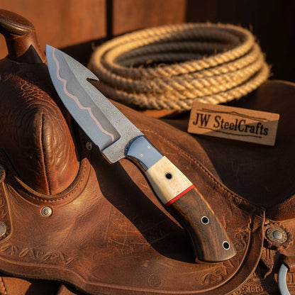 Roughrider Trail Gut Hook Knife 10" Handmade San Mai Steel