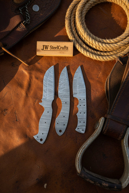 Damascus Knife Blanks Set 4.5 Inch Blades Fixed Blade DIY Trio