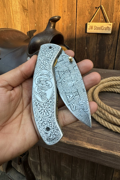 Obsidian Mosaic Folder Knife 8" Handmade Damascus Liner Lock