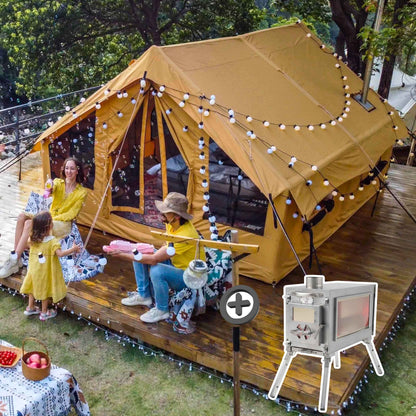 RBM Panda Large Sunny Beige + Stove Caminus M - Inflatable Tents for Camping with Stove