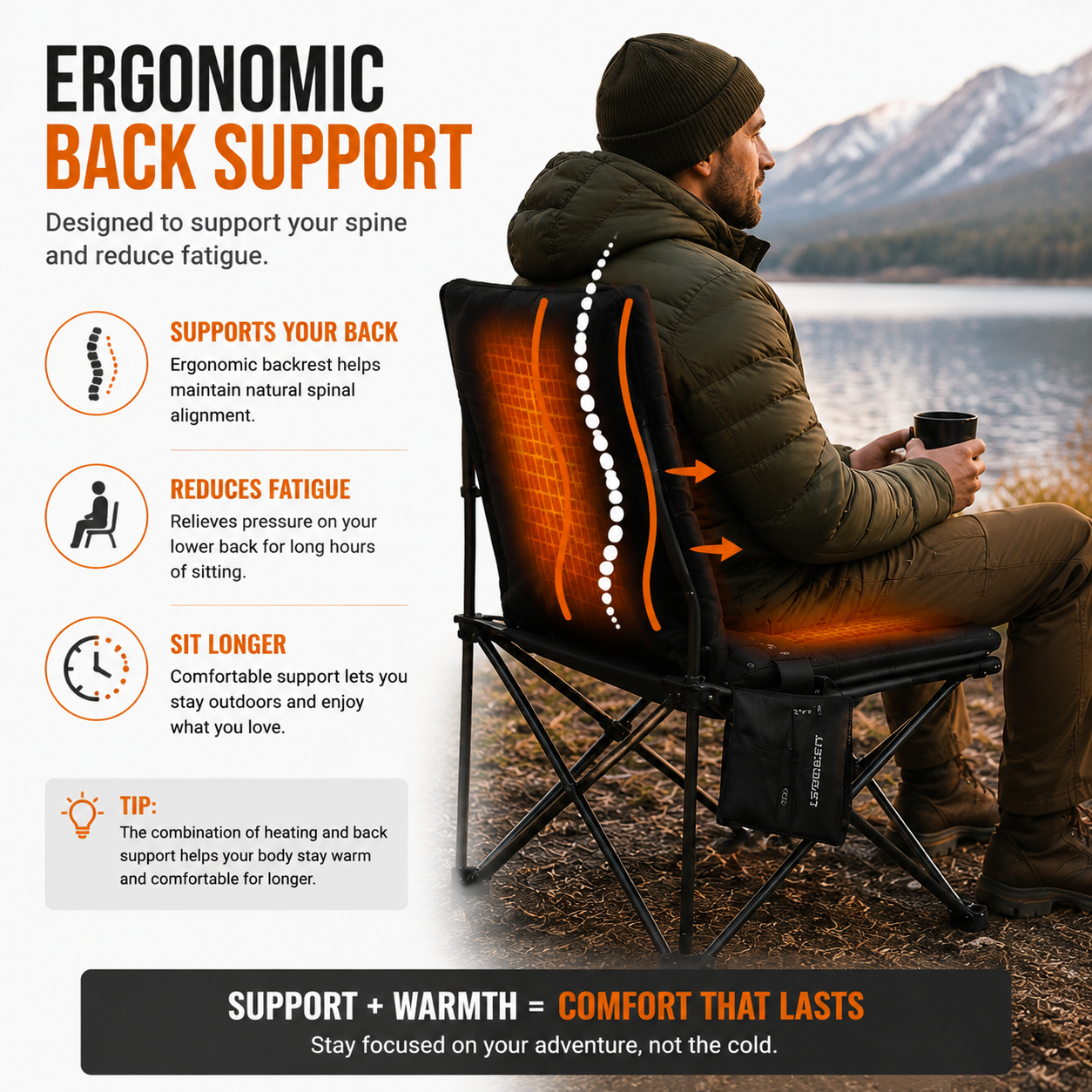 LITEGUEST Heated Outdoor Seat Cushion with Backrest – Winter Comfort