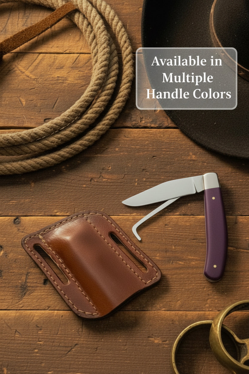 Plum Ridge Stockman Folder Knife 7" Handmade Purple Resin with Hook Tool