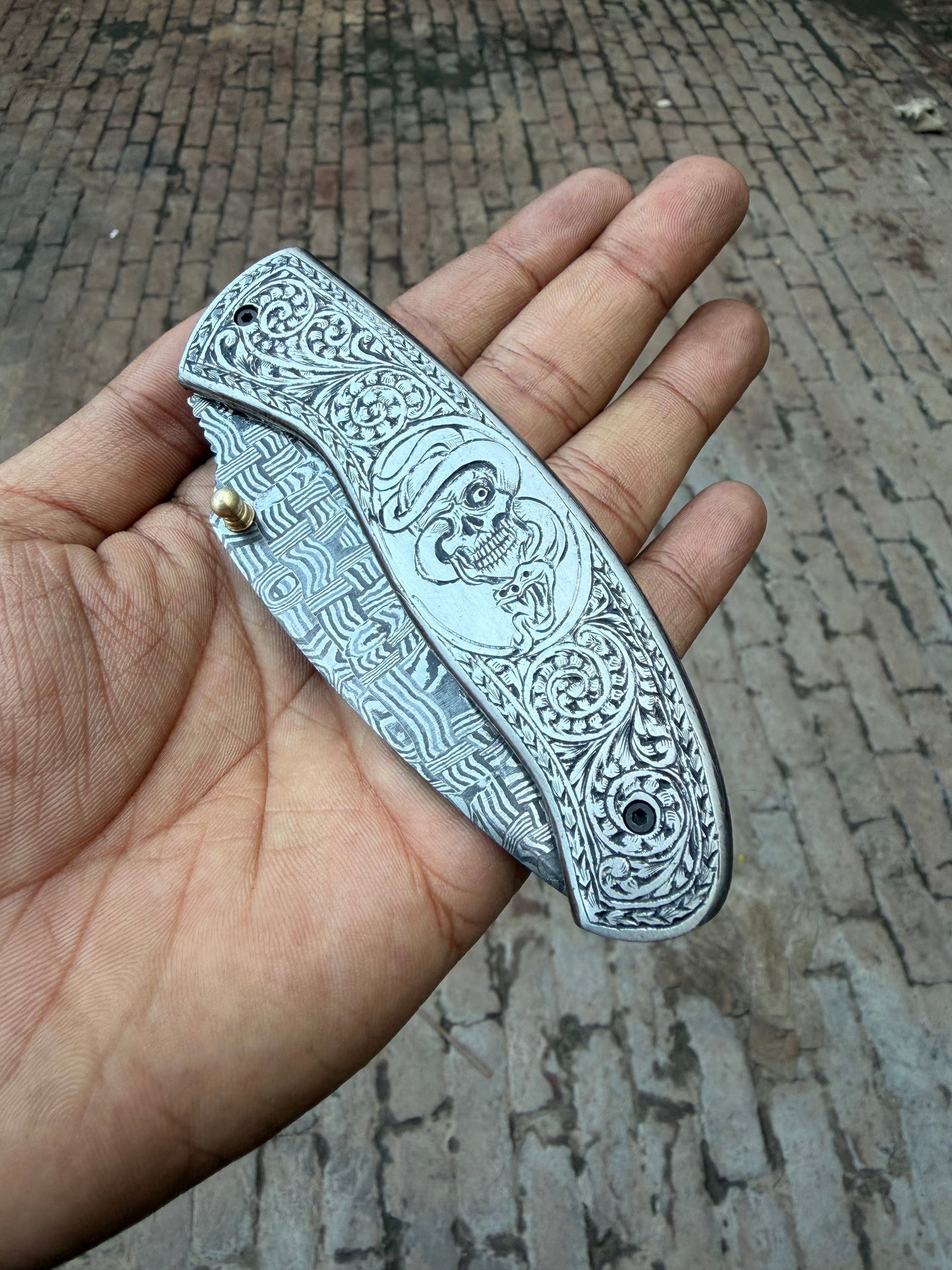 Obsidian Mosaic Folder Knife 8" Handmade Damascus Liner Lock