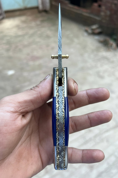 Walnut Hawkbill Folder 8" Handmade Walnut Wood Damascus Blade
