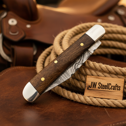 Rosewood Folding Knife 7.5" Handmade Damascus Steel Traditional Pocket Knife