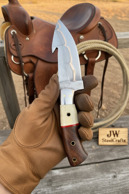 Roughrider Trail Gut Hook Knife 10" Handmade San Mai Steel