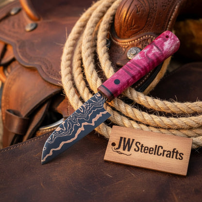 Magenta Trail Chef Knife 9" Handmade San Mai Santoku Style