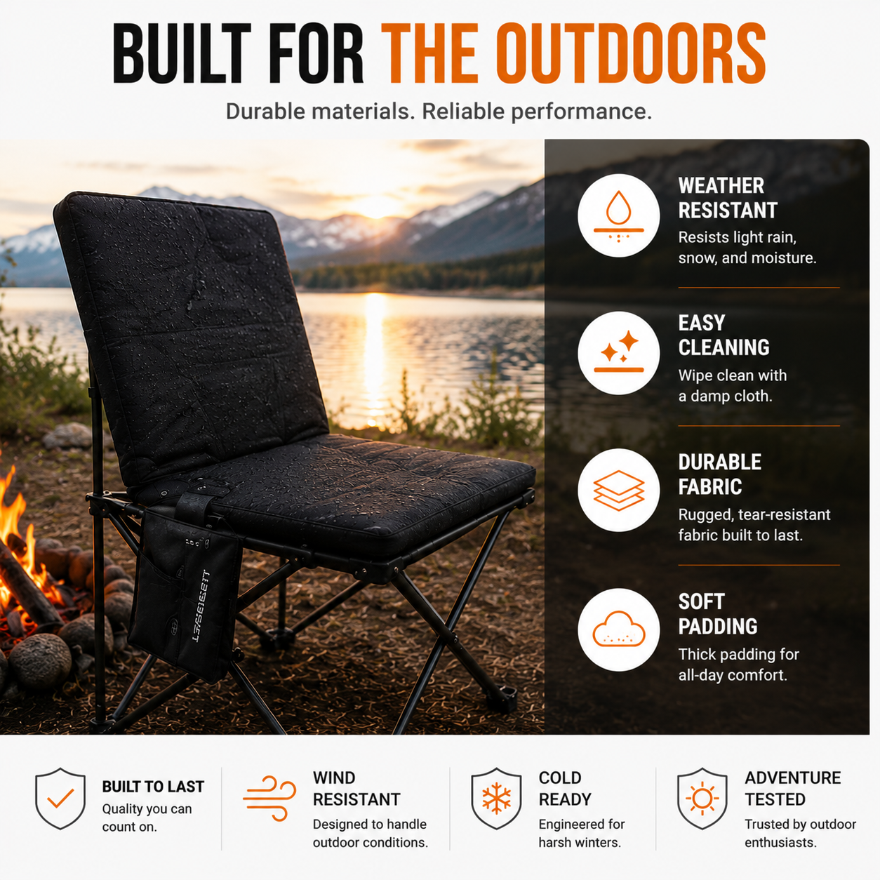 LITEGUEST Heated Outdoor Seat Cushion with Backrest – Winter Comfort