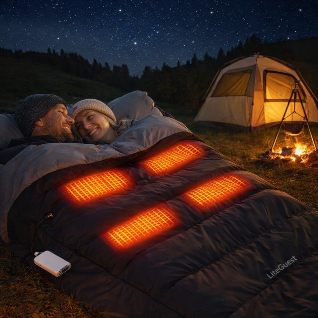 LITEGUEST Heated Double Sleeping Bag USB-Powered for Cold-Weather Camping