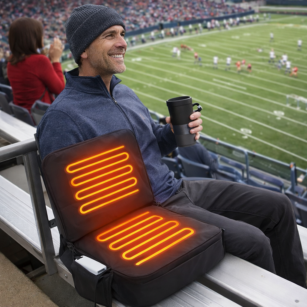 LITEGUEST USB Heated Stadium Seat Cushion Foldable Portable Chair Pad
