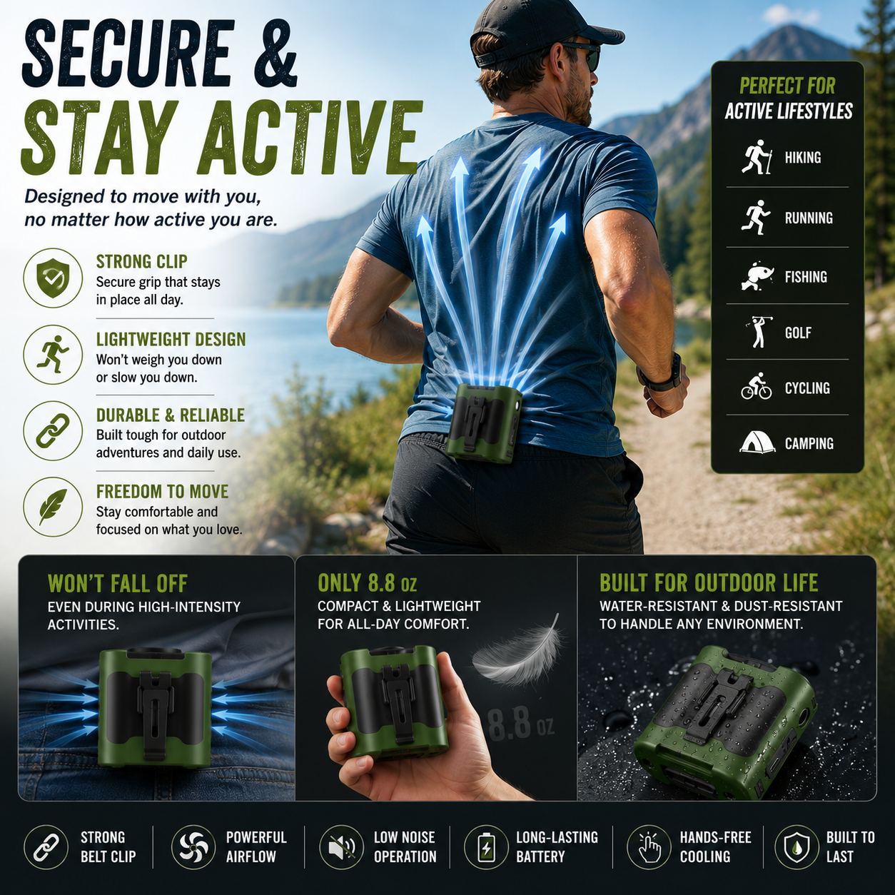 LITEGUEST Tactical Waist Clip Fan – Wearable Cooling for Outdoors