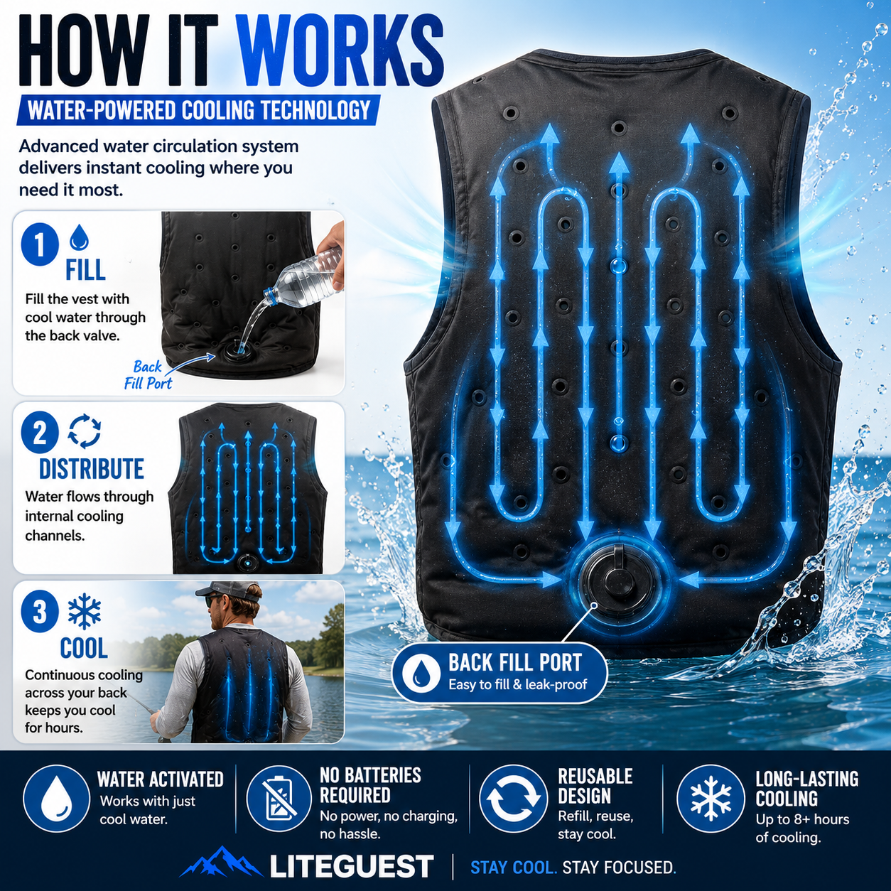 LITEGUEST Water-Cooled Cooling Vest – Battery-Free Heat Relief