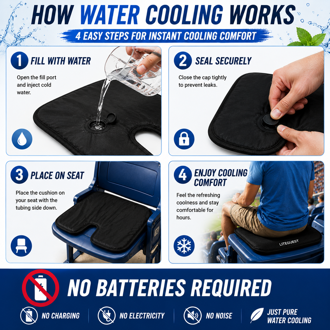 LITEGUEST U-Shaped Water Cooling Gel Seat Cushion – Summer Comfort