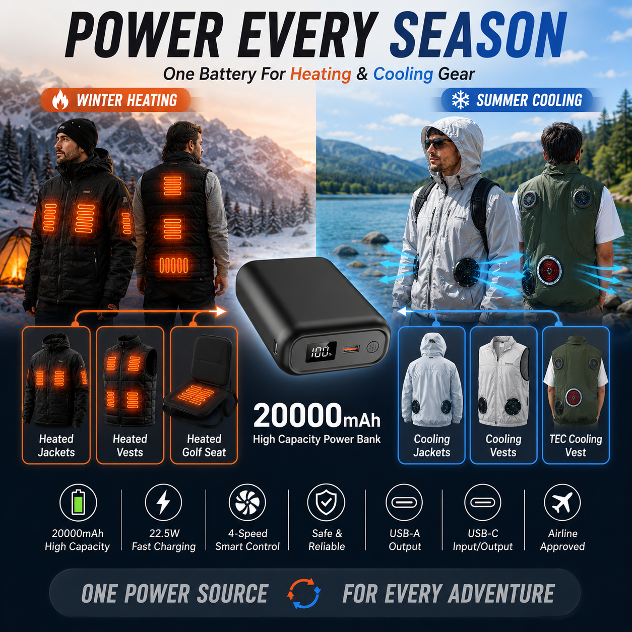 LITEGUEST 20000 mAh Ultra-Compact Charging 22.5W USB-C Power Bank Gear