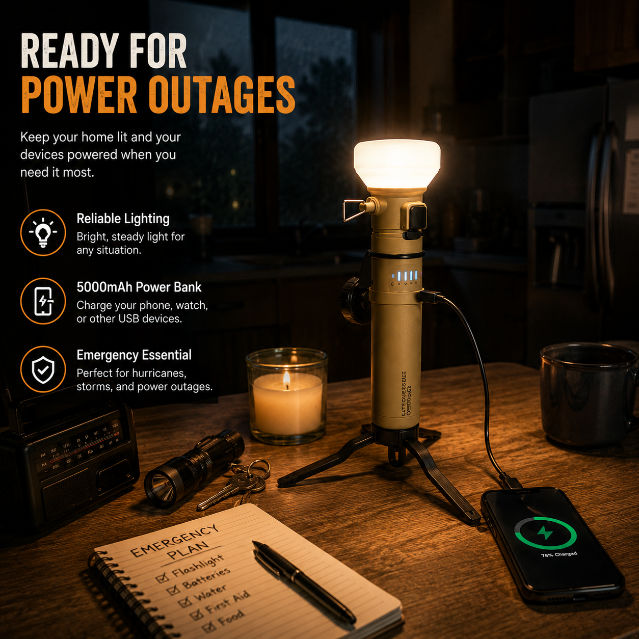 LITEGUEST 2-in-1 Retro Camping Lantern with 5000mAh Power Bank