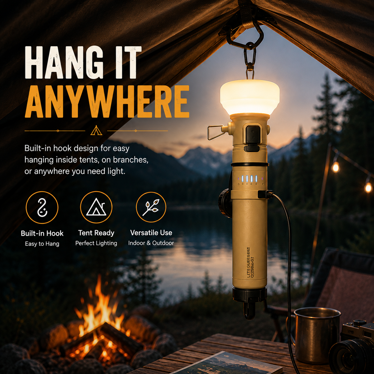 LITEGUEST 2-in-1 Retro Camping Lantern with 5000mAh Power Bank