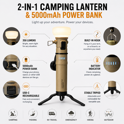 LITEGUEST 2-in-1 Retro Camping Lantern with 5000mAh Power Bank