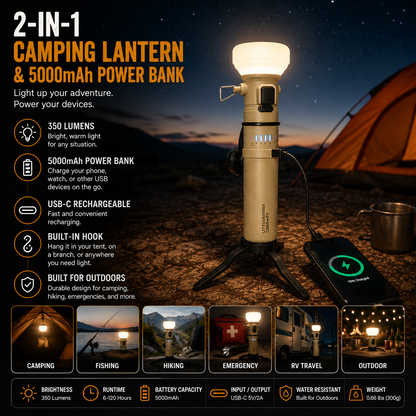LITEGUEST 2-in-1 Retro Camping Lantern with 5000mAh Power Bank