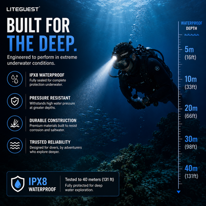 LITEGUEST Pro Submersible Diving Headlamp – IPX8 Waterproof Head Light
