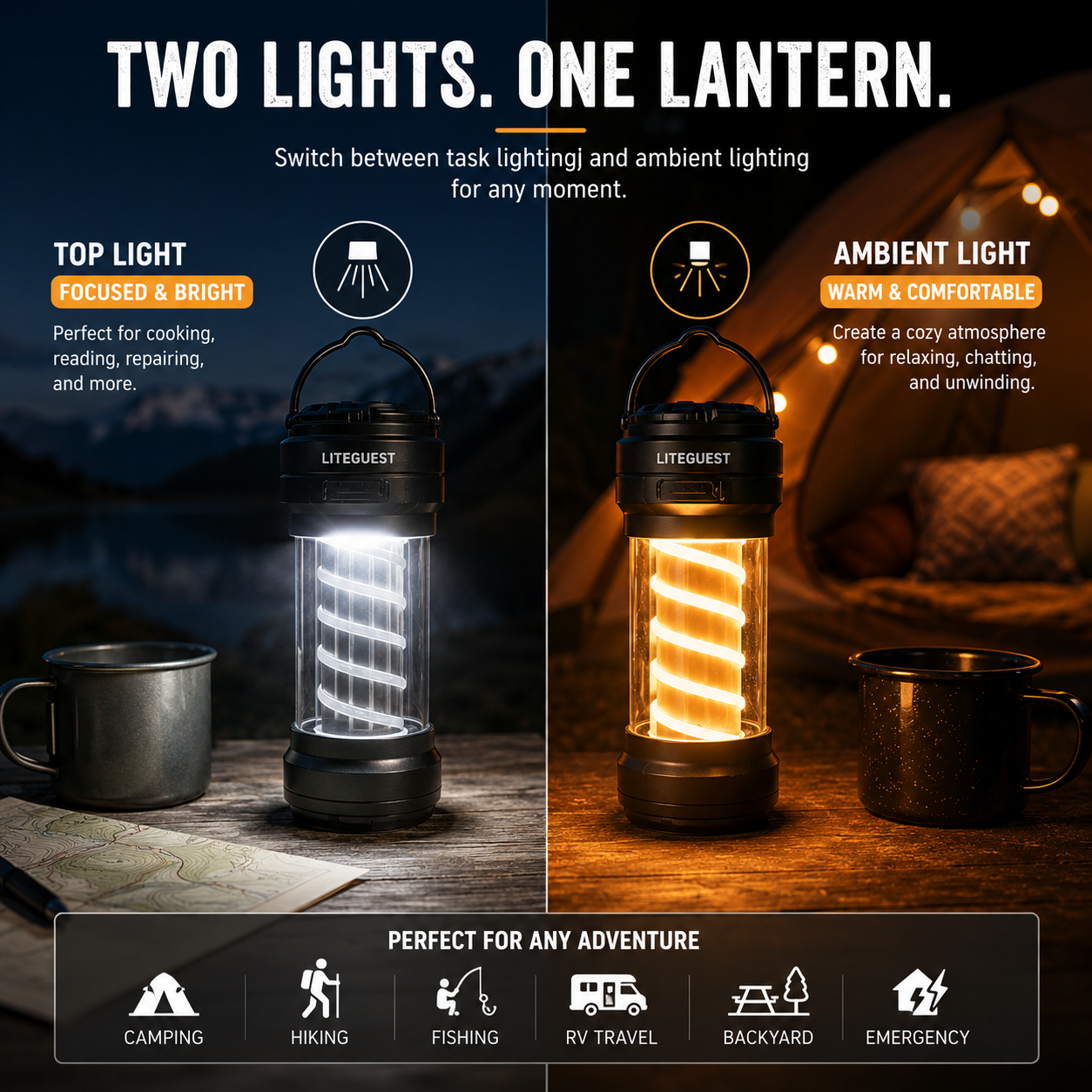 LITEGUEST Portable Camping Lantern – Waterproof Rechargeable Light