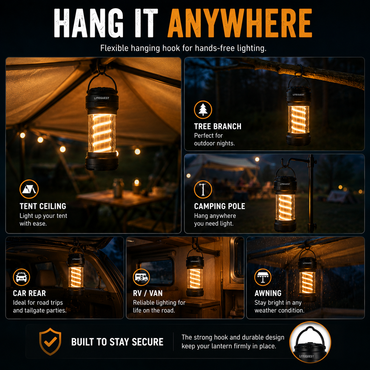 LITEGUEST Portable Camping Lantern – Waterproof Rechargeable Light