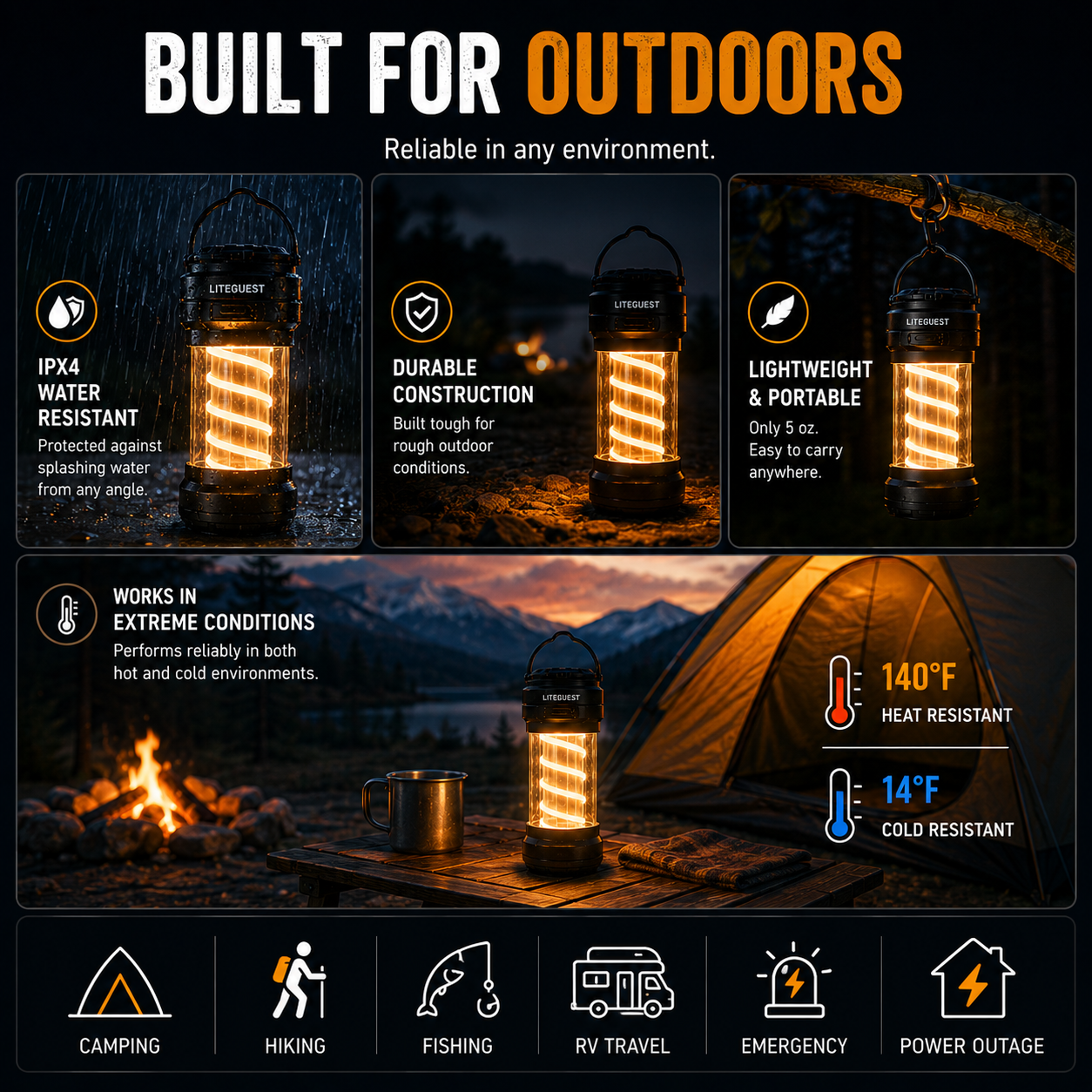 LITEGUEST Portable Camping Lantern – Waterproof Rechargeable Light