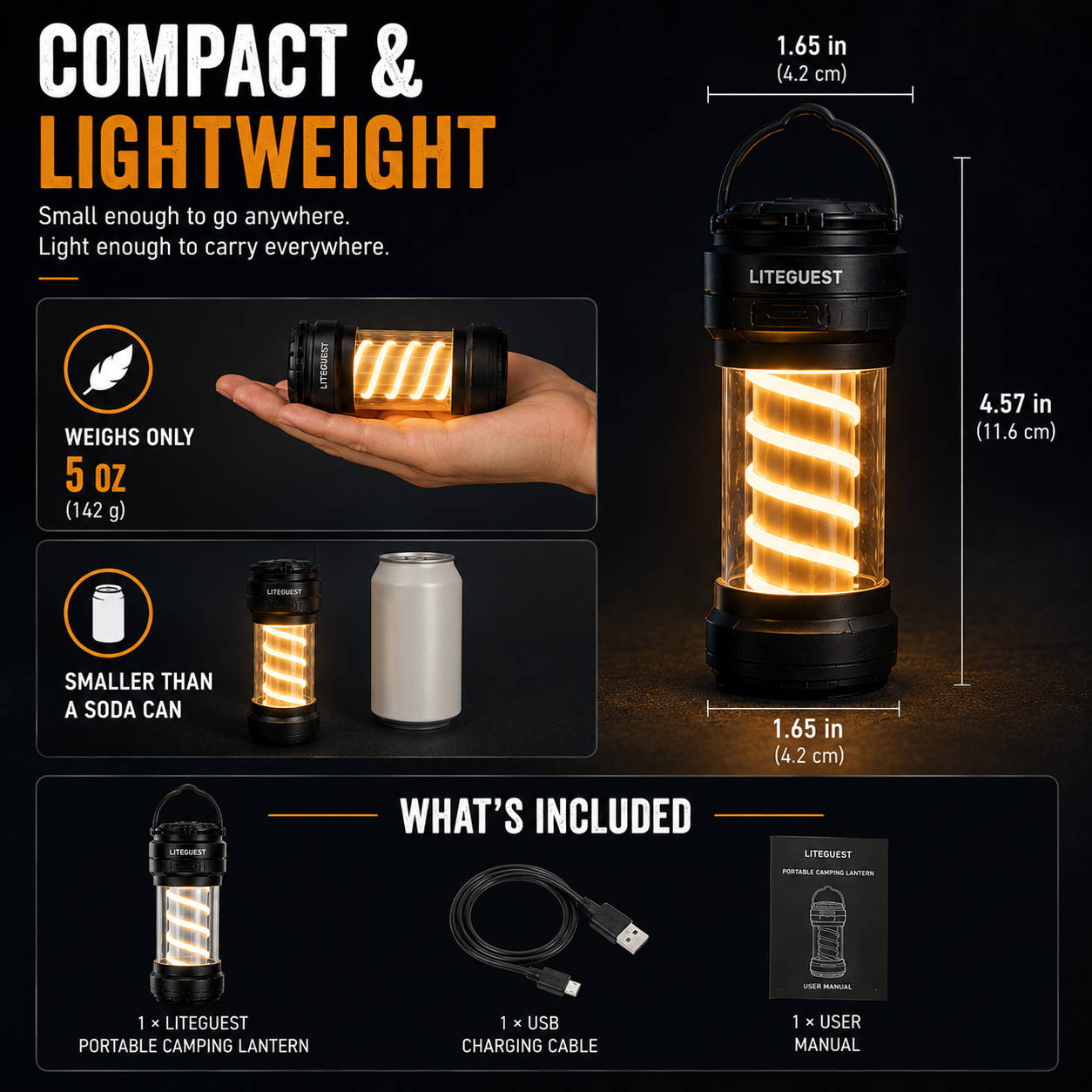 LITEGUEST Portable Camping Lantern – Waterproof Rechargeable Light