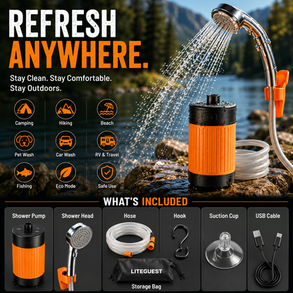 LITEGUEST Smart Portable Electric Shower | 6000mAh Outdoor Camping
