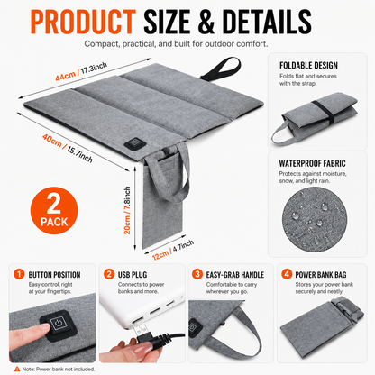 LITEGUEST Portable USB Heated Seat Cushion – Foldable & Waterproof