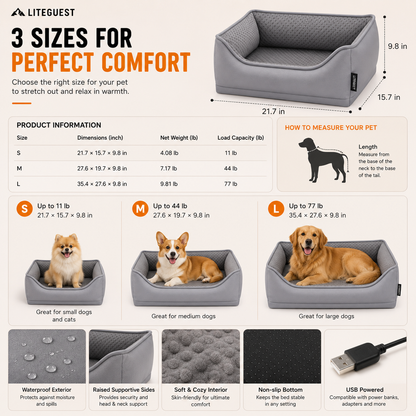 LITEGUEST Portable Heated Pet Bed | Waterproof USB Pet Bed
