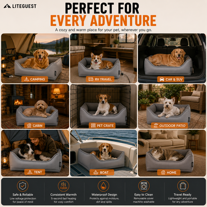 LITEGUEST Portable Heated Pet Bed | Waterproof USB Pet Bed