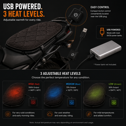 LITEGUEST Heated Motorcycle Seat Cover for Cold Weather Riding
