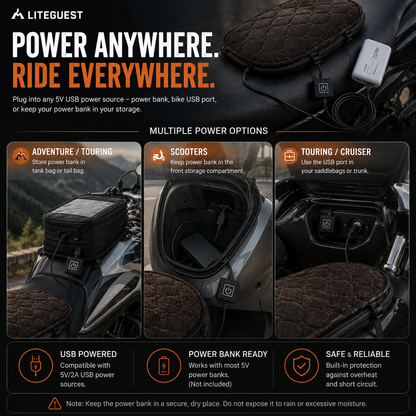 LITEGUEST Heated Motorcycle Seat Cover for Cold Weather Riding