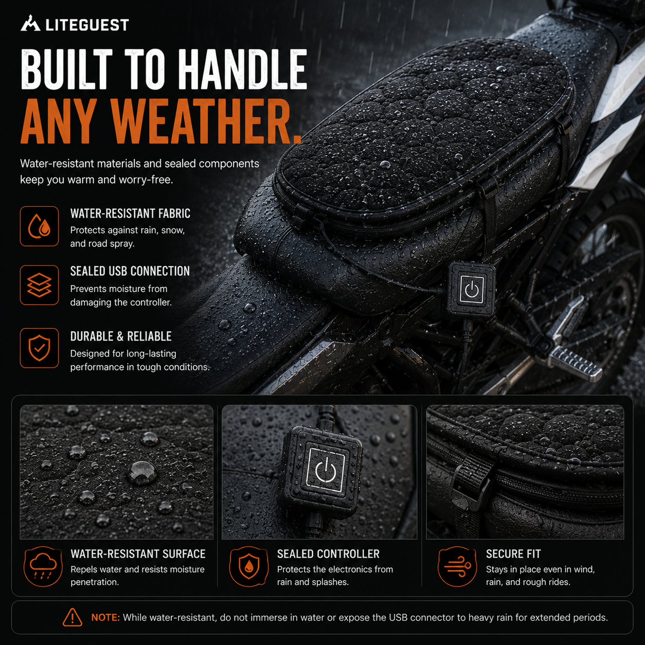 LITEGUEST Heated Motorcycle Seat Cover for Cold Weather Riding